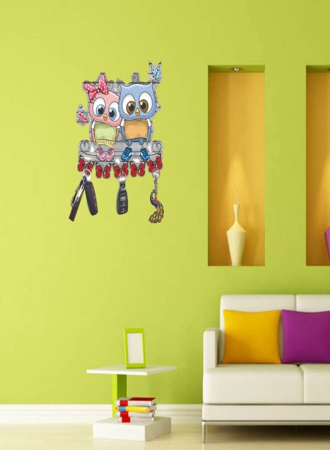ART PLUS STORE حامل مفاتيح خشبي مزخرف للجدران من متجر آرت بلس، حامل مفاتيح أنيق لتزيين الجدران، حامل مفاتيح كبير الحجم بـ 7 خطافات (بومة) - Image 4